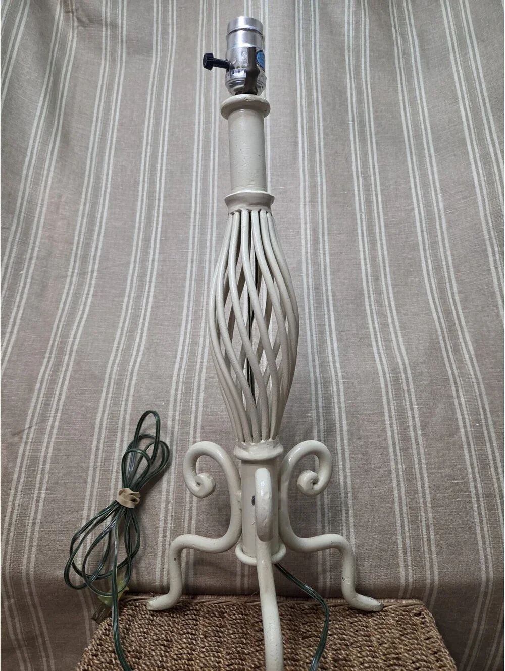 Vintage Wrought Iron Lamp Painted Cream with Cage Swirl Design 29